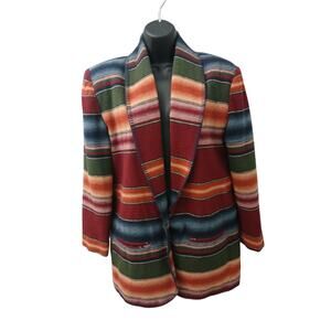 Vintage First Option Southwestern Multicolor Striped Wool Blend Blazer